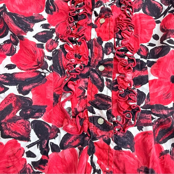 Levi's Vintage Western Wear Floral Painted Pink Black Ruffle Blouse Top Cowboy S - Picture 7 of 9